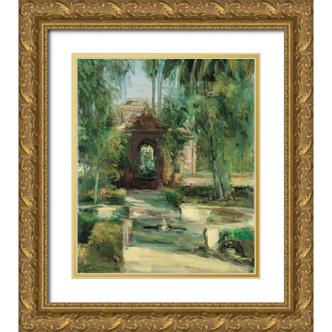 Fuentes y Jardines Gold Ornate Wood Framed Art Print with Double Matting by Castrillo, Jose Luis