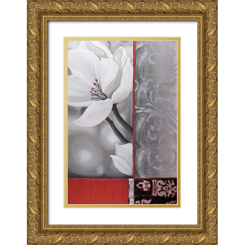Bohemia Flora White Gold Ornate Wood Framed Art Print with Double Matting by Copley , Jasmin Zara
