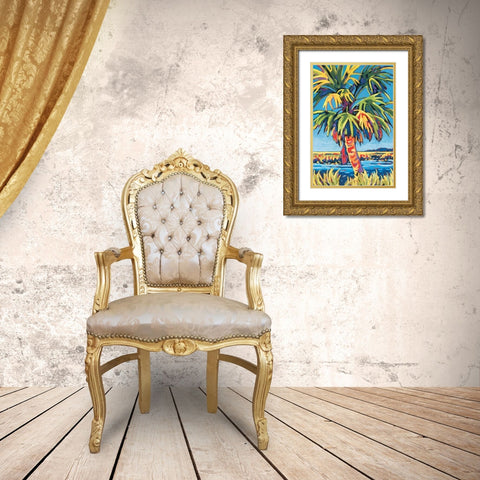 Pine Island Palm Gold Ornate Wood Framed Art Print with Double Matting by Evans, Sally