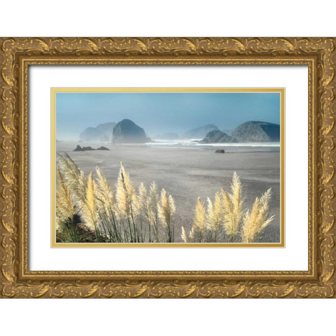 Pampas Beach Gold Ornate Wood Framed Art Print with Double Matting by Frates, Dennis