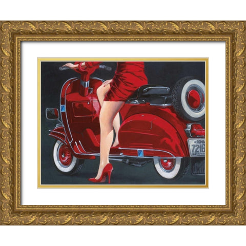 Woman in Red Gold Ornate Wood Framed Art Print with Double Matting by Garigliano, Miguel