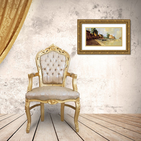 Morning Harbor Gold Ornate Wood Framed Art Print with Double Matting by Goerschner, Ted
