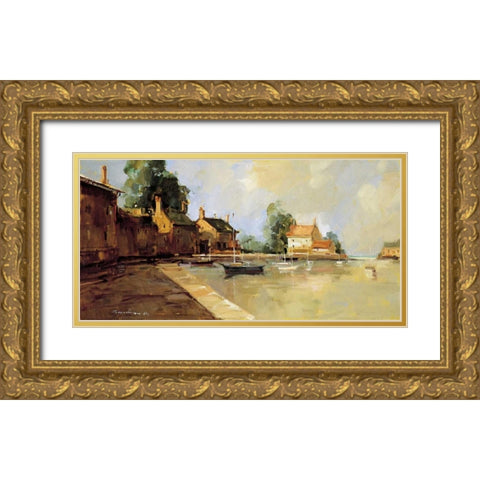 Morning Harbor Gold Ornate Wood Framed Art Print with Double Matting by Goerschner, Ted