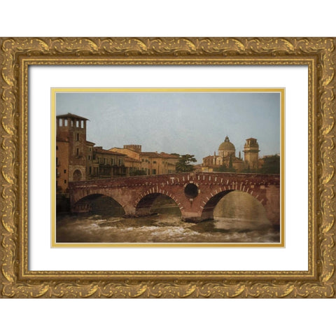 Ponte Pietra Verona  Gold Ornate Wood Framed Art Print with Double Matting by Jacks, Heather