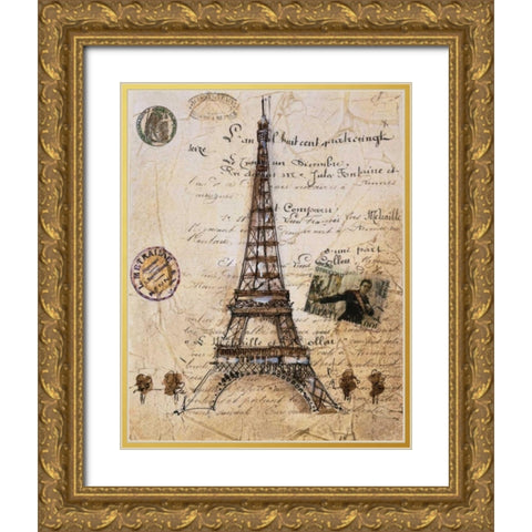 La Tour Eiffel Gold Ornate Wood Framed Art Print with Double Matting by Jardine, Liz