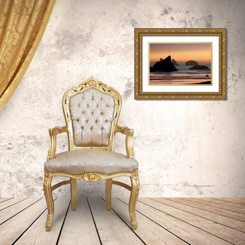 Moonset Gold Ornate Wood Framed Art Print with Double Matting by Jones, Mike