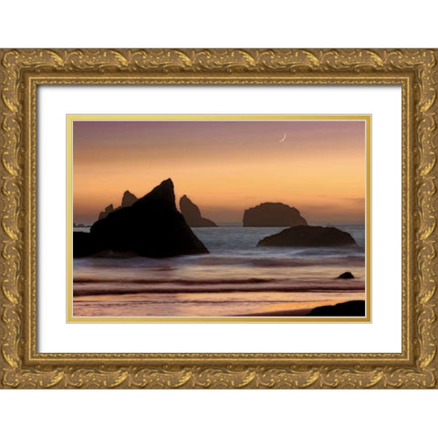 Moonset Gold Ornate Wood Framed Art Print with Double Matting by Jones, Mike