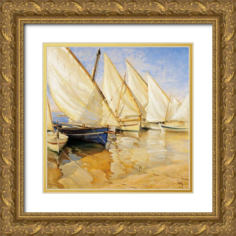 White Sails I Gold Ornate Wood Framed Art Print with Double Matting by Laporta, Jaume