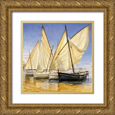 White Sails II Gold Ornate Wood Framed Art Print with Double Matting by Laporta, Jaume
