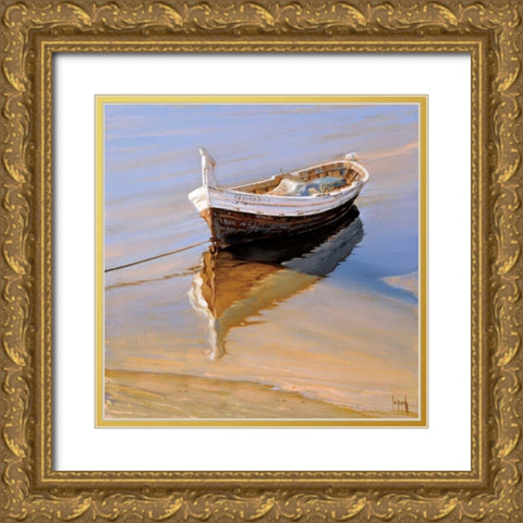 Barcas Descansando Gold Ornate Wood Framed Art Print with Double Matting by Laporta, Jaume