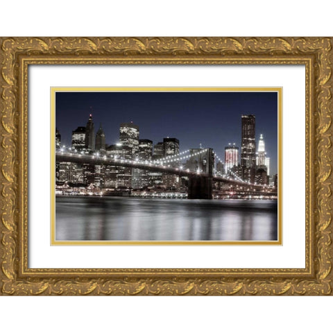 Manhattan Reflections Gold Ornate Wood Framed Art Print with Double Matting by Llovet, Jorge