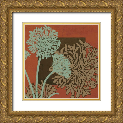 Floral Silhouette in Red Gold Ornate Wood Framed Art Print with Double Matting by MK Designs