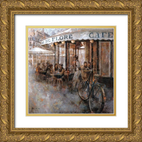Cafe de Flore Paris Gold Ornate Wood Framed Art Print with Double Matting by Martin, Noemi