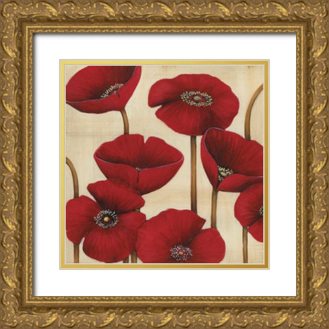 Bouquet Rouge Gold Ornate Wood Framed Art Print with Double Matting by MAJA