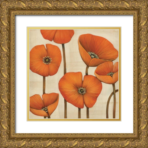Bouquet Orange Gold Ornate Wood Framed Art Print with Double Matting by MAJA