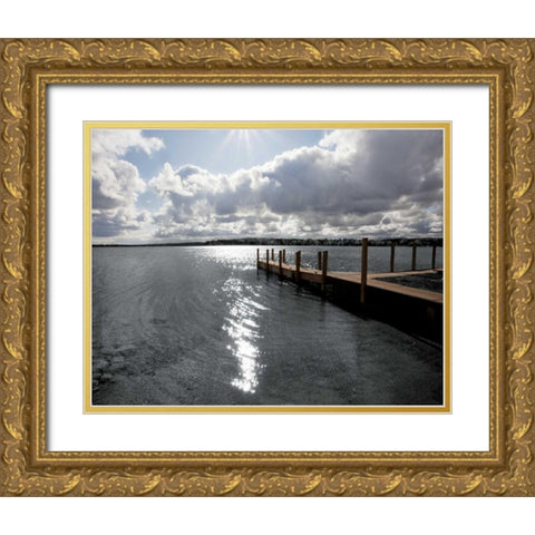 Sunrise at Crooked Lake Gold Ornate Wood Framed Art Print with Double Matting by Nagler, Monte