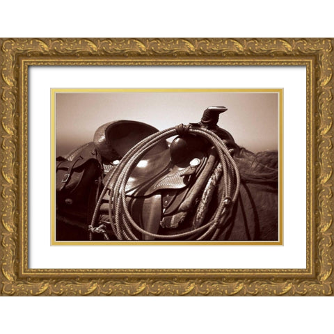 Saddling Gold Ornate Wood Framed Art Print with Double Matting by OMara, James
