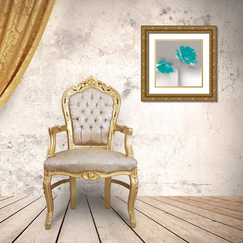 Aqua Platinum Petals II Gold Ornate Wood Framed Art Print with Double Matting by Prior, J.P.