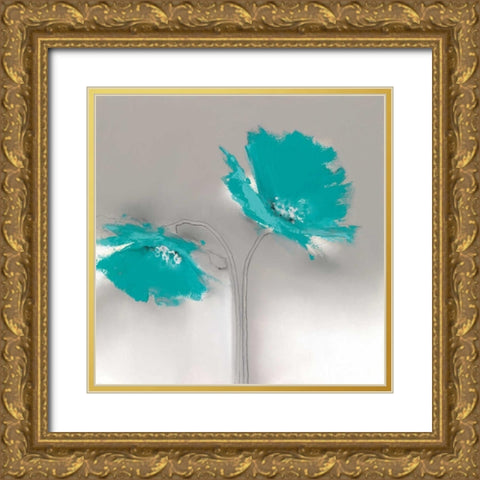 Aqua Platinum Petals II Gold Ornate Wood Framed Art Print with Double Matting by Prior, J.P.