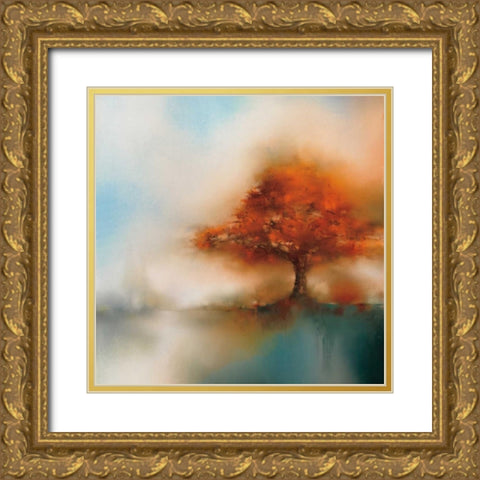 Morning Mist and Maple I Gold Ornate Wood Framed Art Print with Double Matting by Prior, J.P.