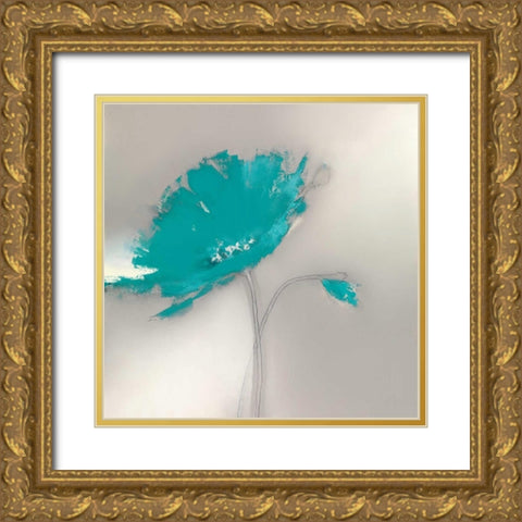 Aqua Platinum Petals I Gold Ornate Wood Framed Art Print with Double Matting by Prior, J.P.