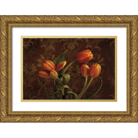 Fleur de lis Tulips Gold Ornate Wood Framed Art Print with Double Matting by Pahl, Janel