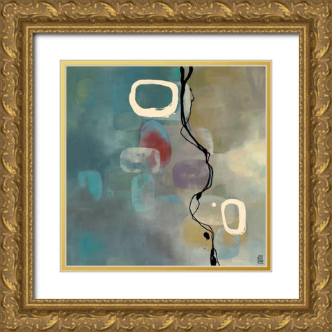 Turqouise Retro Gold Ornate Wood Framed Art Print with Double Matting by Maitland, Laurie