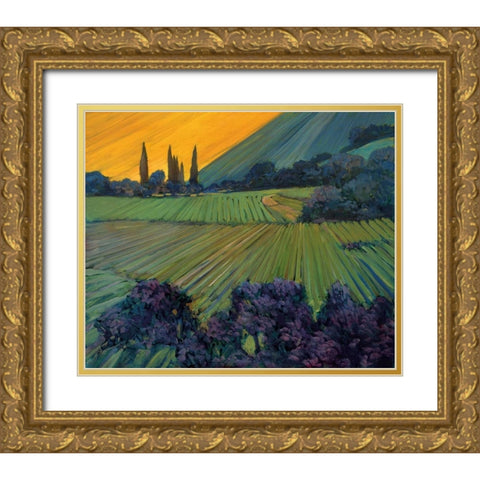 Champagne Vineyards Gold Ornate Wood Framed Art Print with Double Matting by Craig, Philip