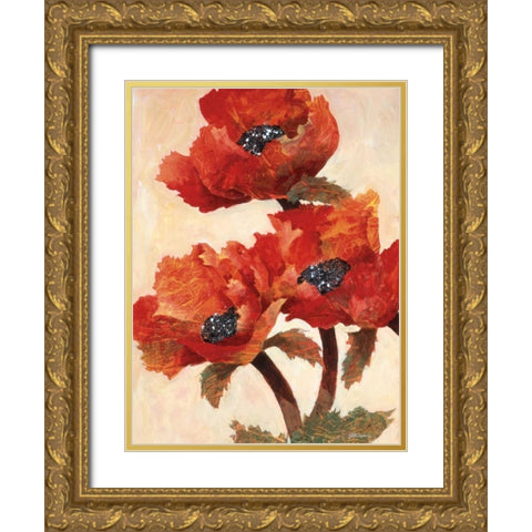 Poppies I Gold Ornate Wood Framed Art Print with Double Matting by Kamikura, Joyce