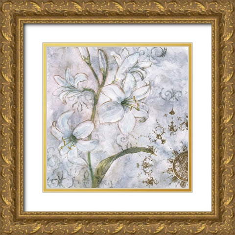 Floral Pearls I Gold Ornate Wood Framed Art Print with Double Matting by Nocito, James