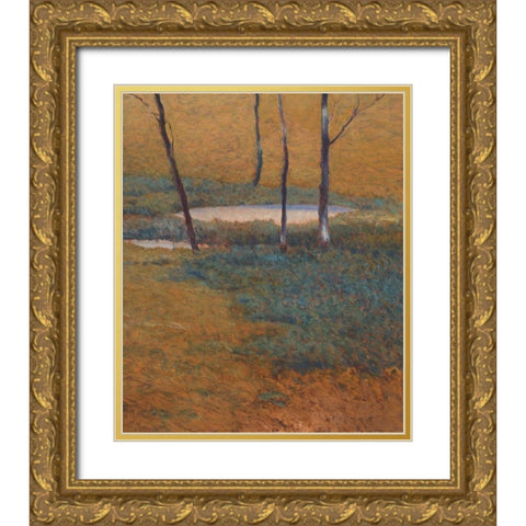 Island Pond Gold Ornate Wood Framed Art Print with Double Matting by Lovelace, Kent