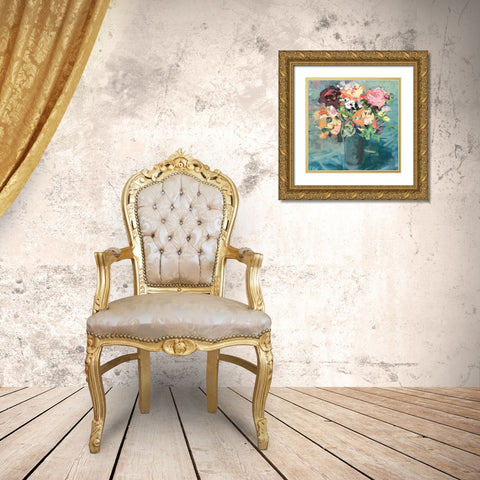 Teal Bouquet Gold Ornate Wood Framed Art Print with Double Matting by Harwood, Jennifer