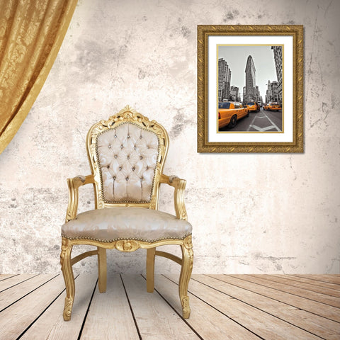New York Taxis Gold Ornate Wood Framed Art Print with Double Matting by Frank, Assaf