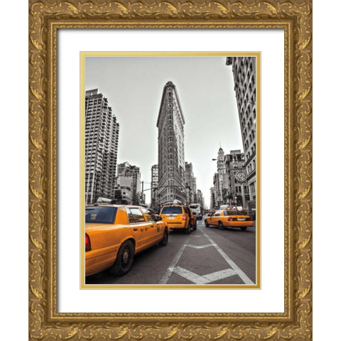 New York Taxis Gold Ornate Wood Framed Art Print with Double Matting by Frank, Assaf