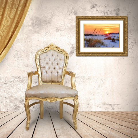 Seashore Sunset Gold Ornate Wood Framed Art Print with Double Matting by Jones, Mike