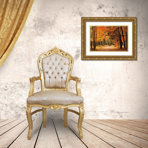 Autumn Walk Gold Ornate Wood Framed Art Print with Double Matting by Jones, Mike