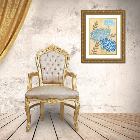 Blue Blooms I Gold Ornate Wood Framed Art Print with Double Matting by MAJA