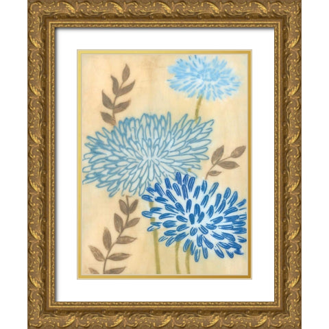 Blue Blooms I Gold Ornate Wood Framed Art Print with Double Matting by MAJA