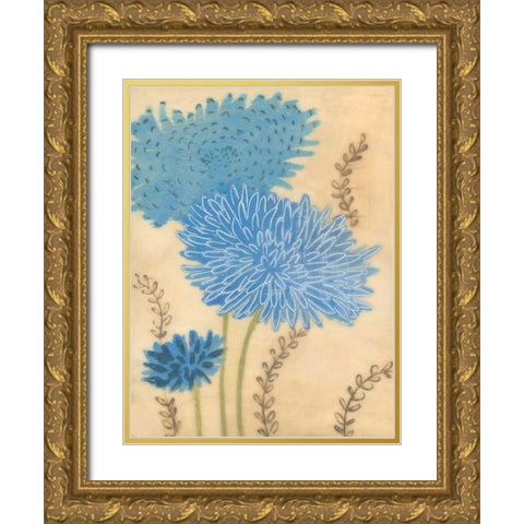 Blue Blooms II Gold Ornate Wood Framed Art Print with Double Matting by MAJA