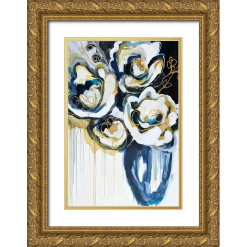 Blooms in Sea Foam Gold Ornate Wood Framed Art Print with Double Matting by Maritz, Angela