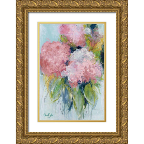 Pink Hydrangeas Gold Ornate Wood Framed Art Print with Double Matting by Bell, Emma