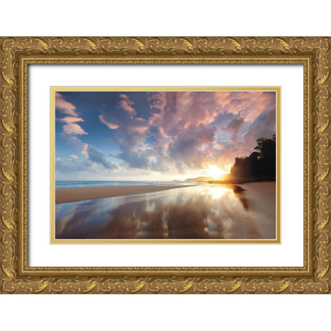 Secret Beach Sunrise Gold Ornate Wood Framed Art Print with Double Matting by Frates, Dennis
