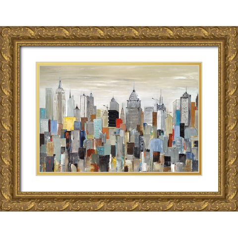 New York Skyline Gold Ornate Wood Framed Art Print with Double Matting by Kadmiri, Aziz