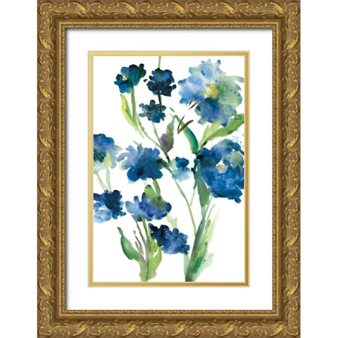 Blue Bliss II Gold Ornate Wood Framed Art Print with Double Matting by Meyers, Rebecca