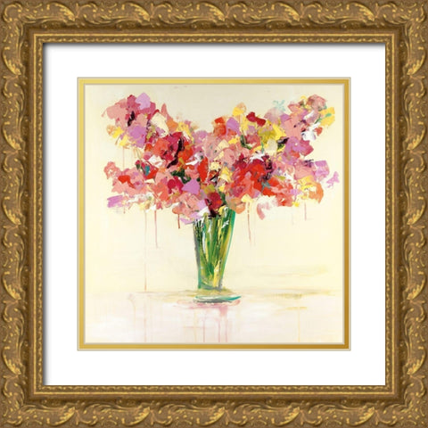 Vase of Red and Pink Gold Ornate Wood Framed Art Print with Double Matting by Bell, Emma