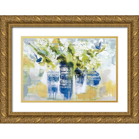 Blue Wrens Gold Ornate Wood Framed Art Print with Double Matting by Jones, A.