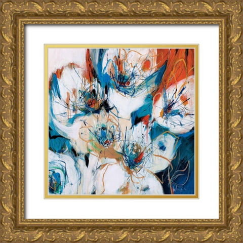 Splashes of Blue Gold Ornate Wood Framed Art Print with Double Matting by Fitzsimmons, A.