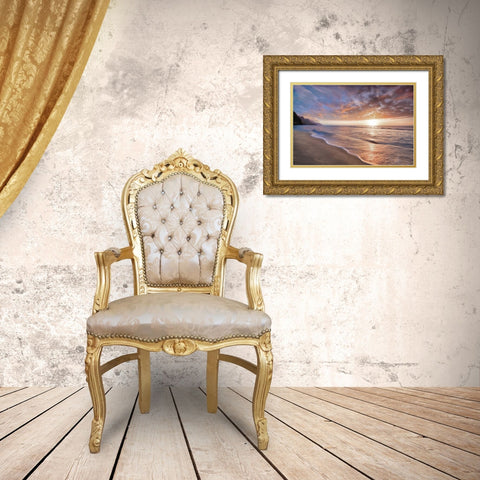 Kee Beach Sunset Gold Ornate Wood Framed Art Print with Double Matting by Frates, Dennis