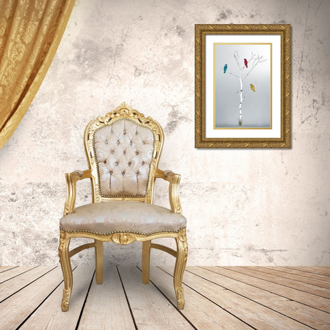 Three In A Tree Gold Ornate Wood Framed Art Print with Double Matting by Pelkey, Marvin