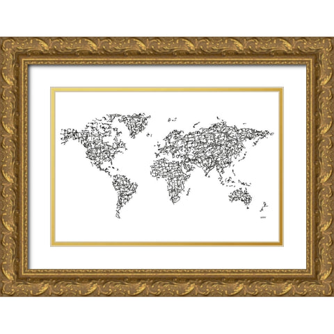 HÃ nzÃ¬ Kanji World MapÂ  Gold Ornate Wood Framed Art Print with Double Matting by Bassin, Charlotte